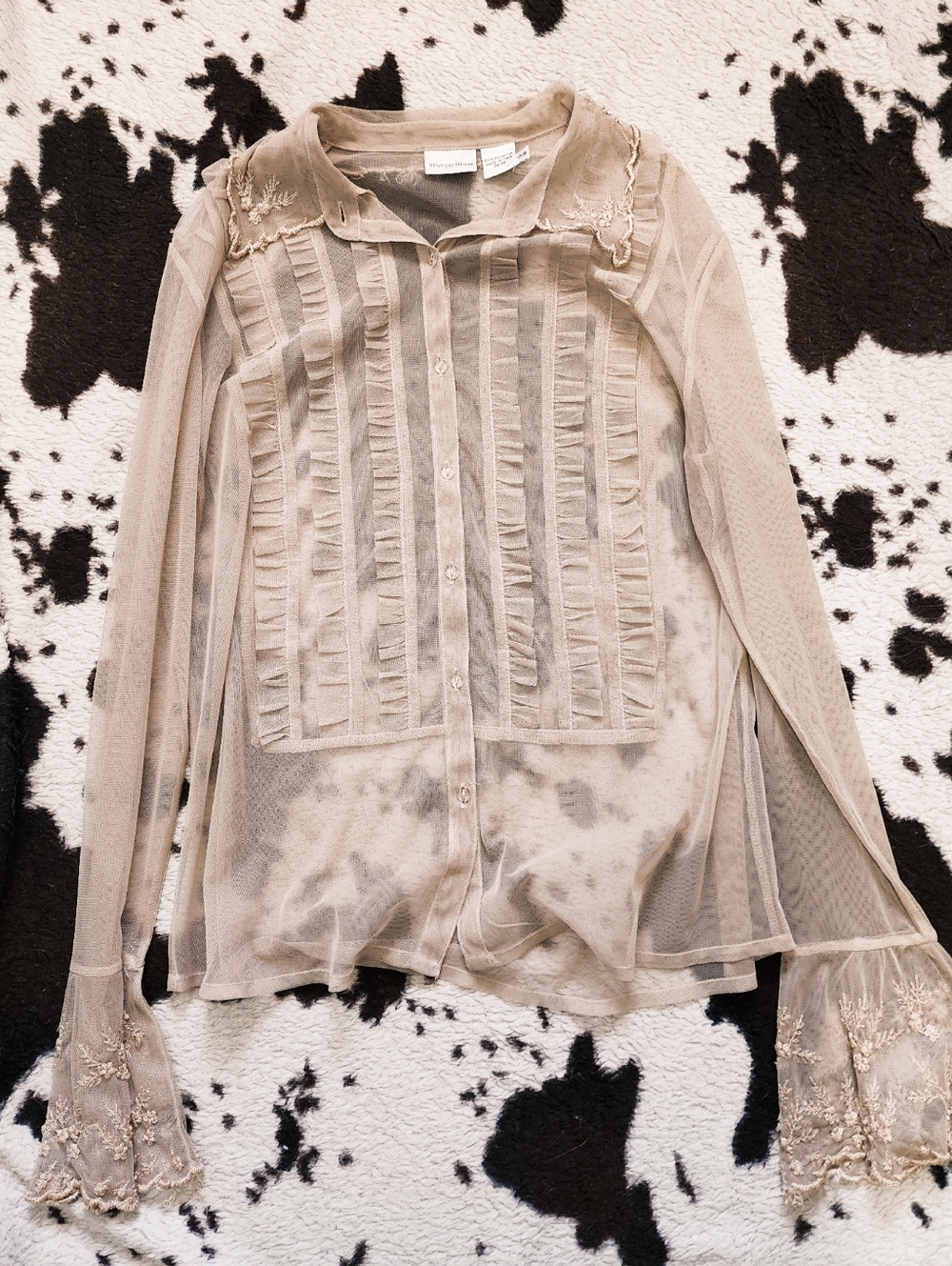 "NEWPORT NEWS" WOMEN'S 90'S/Y2K SHEER BLOUSE - TAN